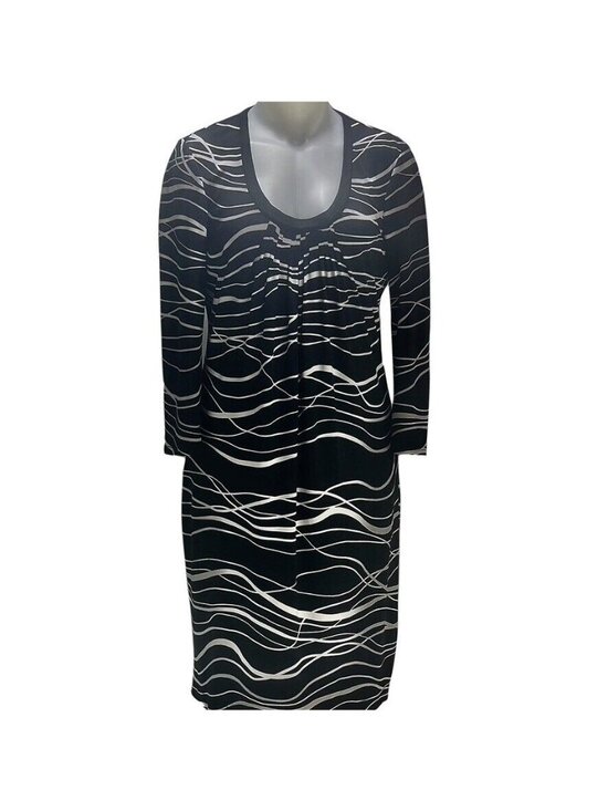 Jones New York Dresses & Skirts - Black & White Wave Print Long Sleeve Dress Scoop Neckline Knee Length Size M
